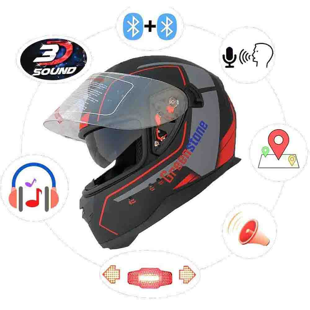 G6 Full Face Green Stone Smart Bluetooth Helmet With Indicator And Brake Light (