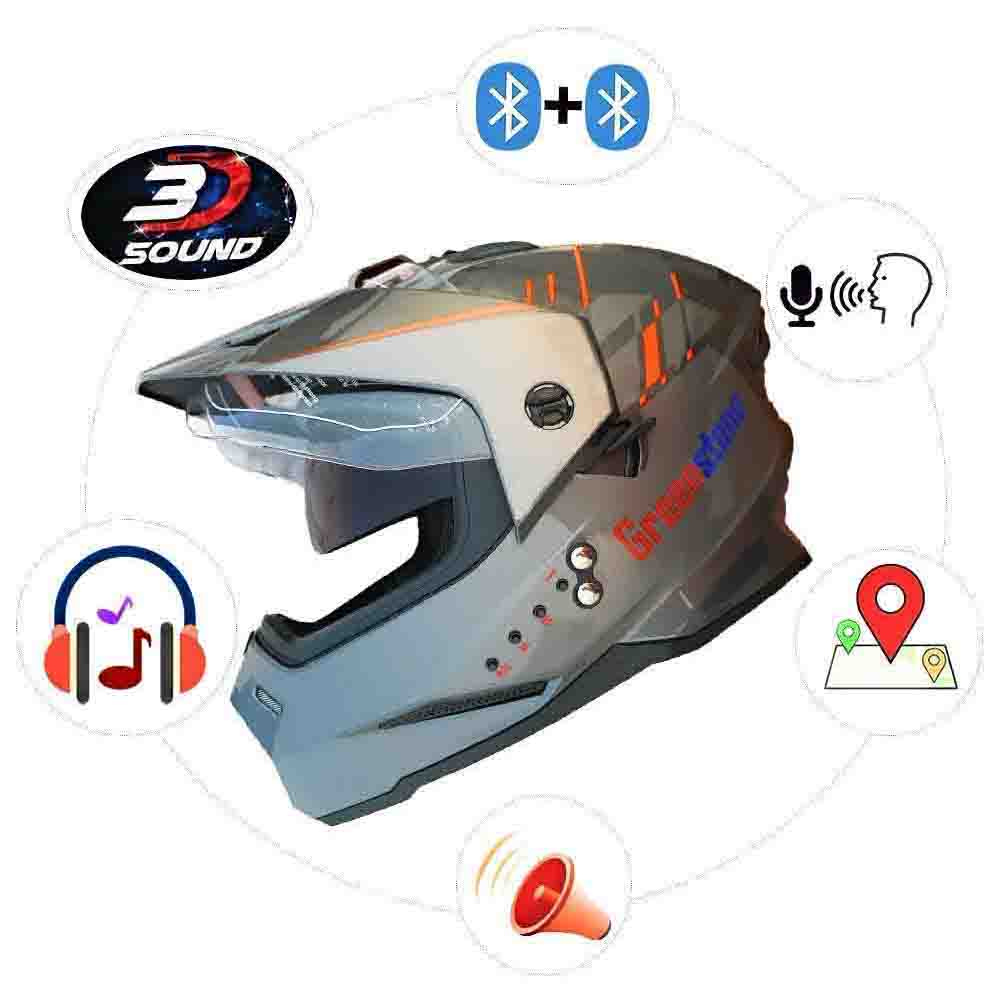 G6 Motocross Green Stone Smart Dual Bluetooth Helmet (G6MGYBT)